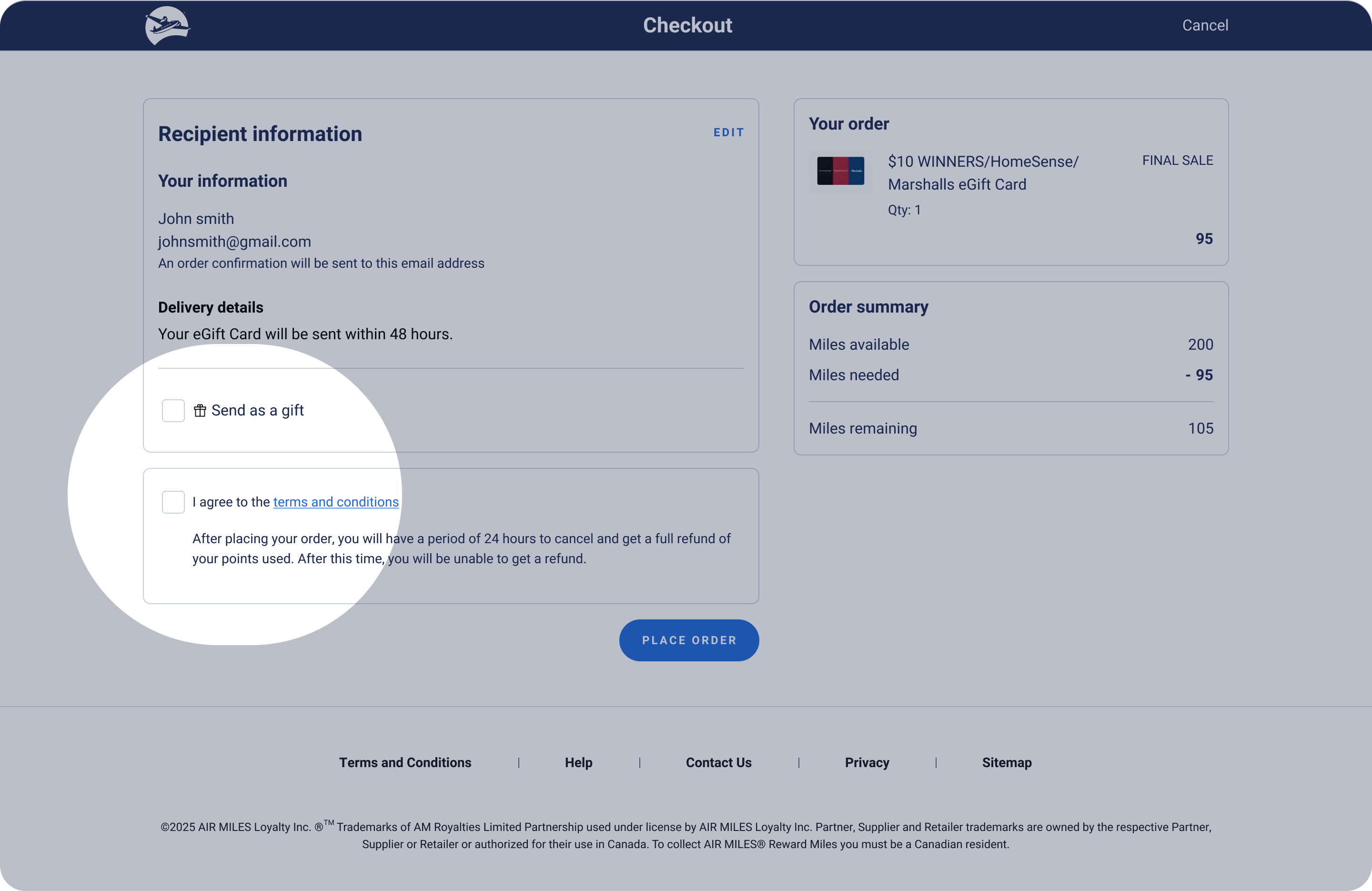 Checkout screen version 1